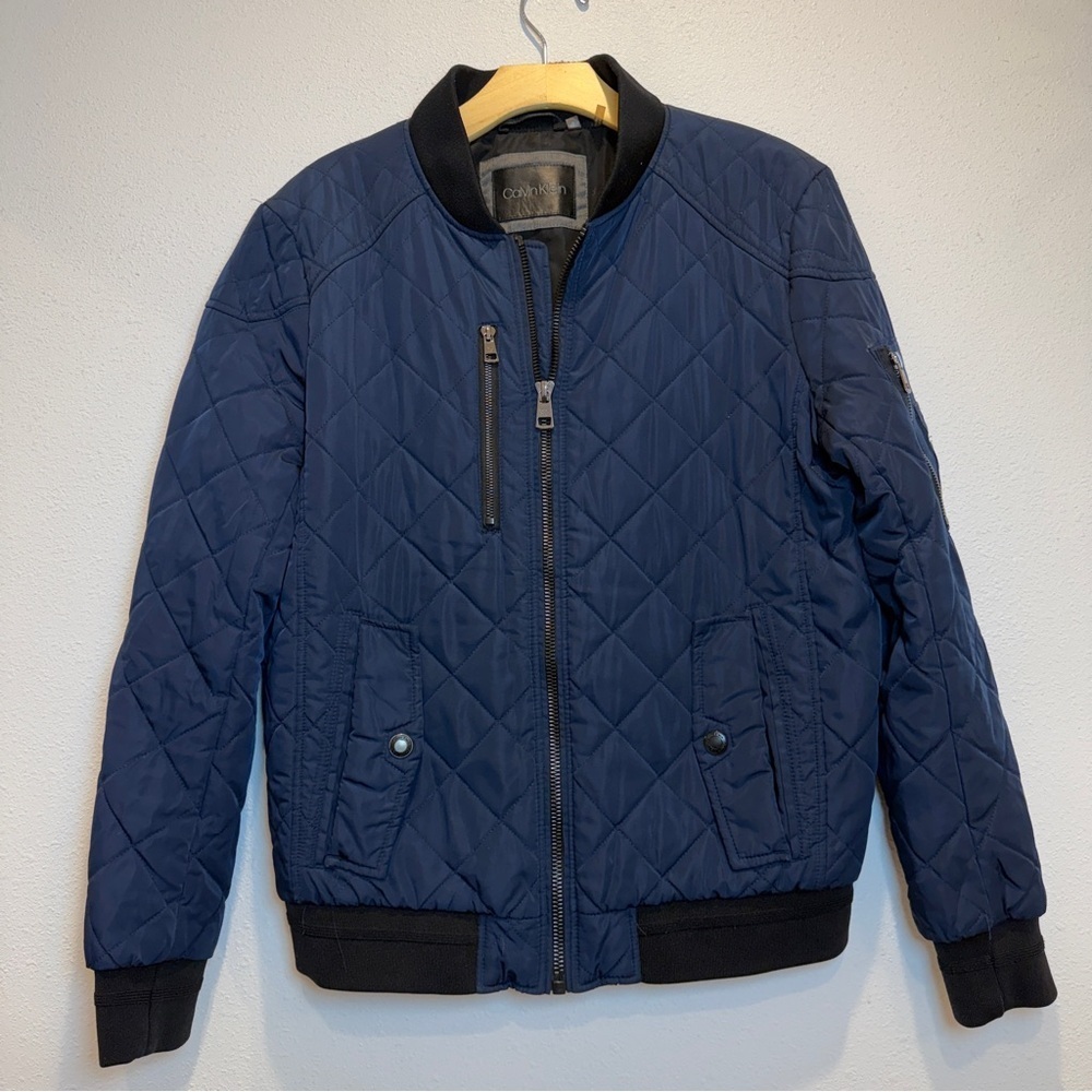 Calvin Klein Quilter Bomber Jacket Unisex size Small Navy Blue